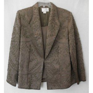 VIE Victoria Royal Brown Beaded Evening Jacket Women's XL